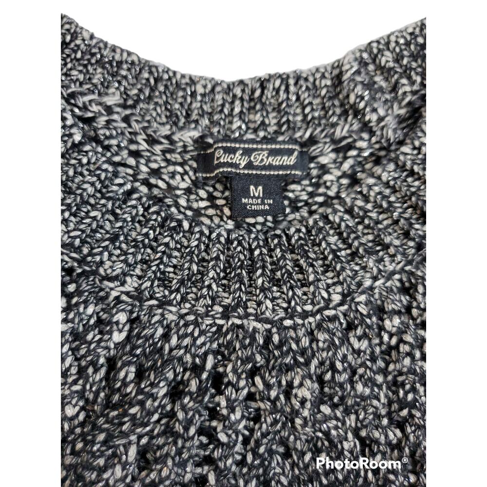 Lucky Brand | Sparkly Black & White Open Weave Sweater | Size Medium - Picture 4 of 6